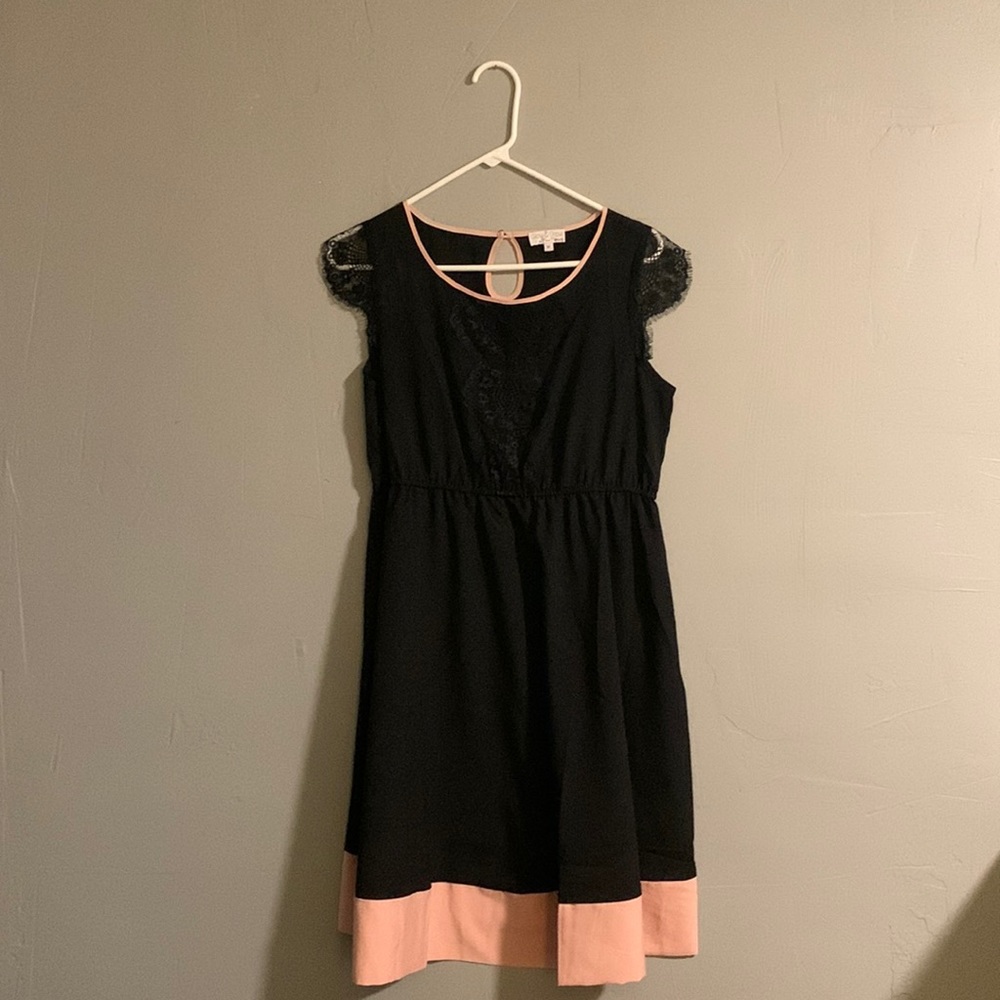 Black and pink maternity dress with lace details